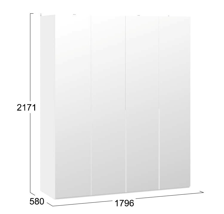 Шкаф для одежды с 4 зеркальными дверями Порто белый жемчуг белый софт СМ-393.07.109