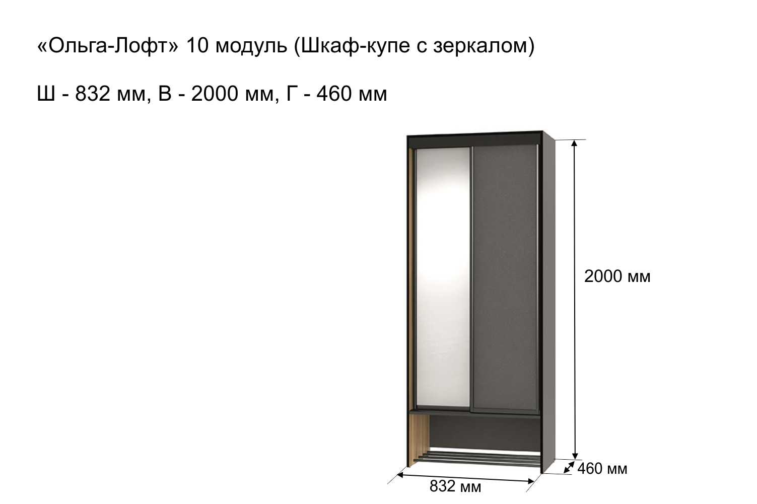 Шкаф-купе Ольга Лофт 10 с зеркалом