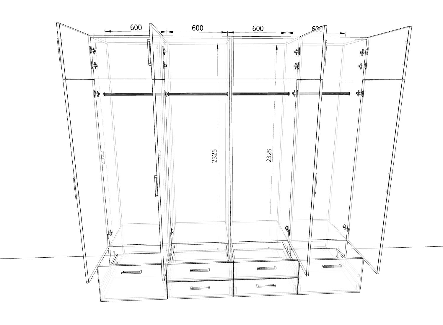 Шкаф с антресолью распашной высота 2600 чертёж