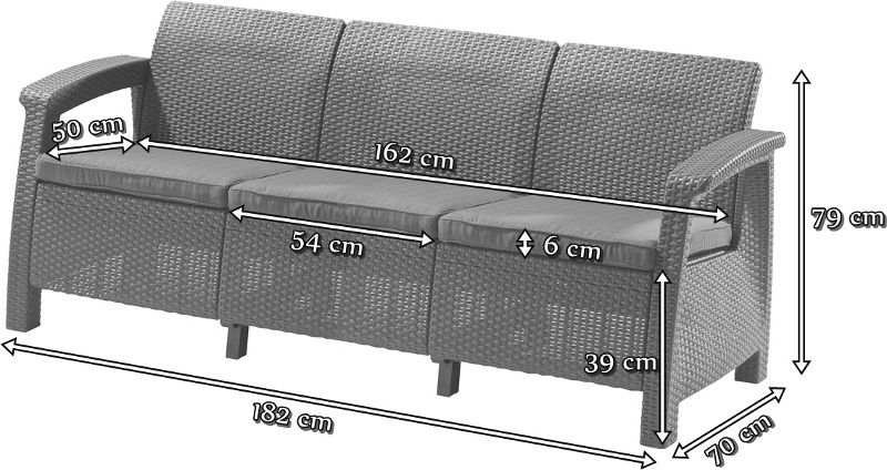 Диван трехместный CORFU Love Seat Max Графит