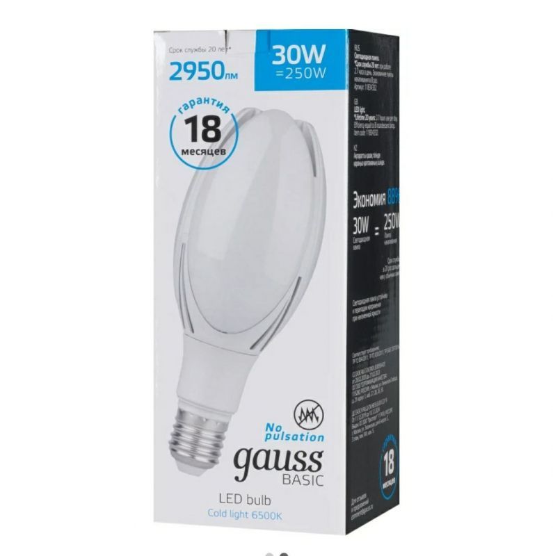 Лампа Gauss Basic BT100 AC180-240V 30W 2950lm 6500K E40 LED 1/20