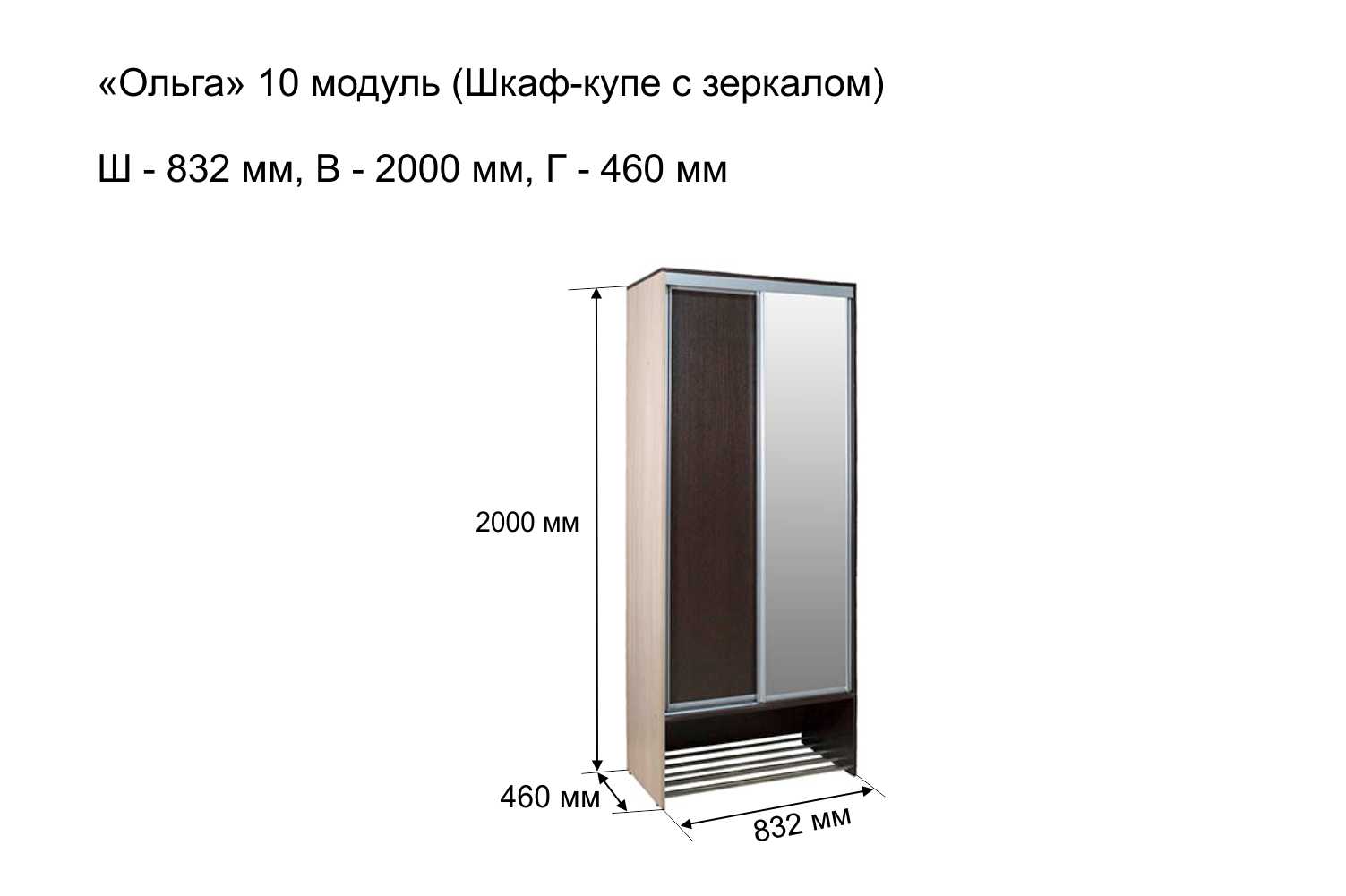 Шкаф-купе Ольга 10 с зеркалом