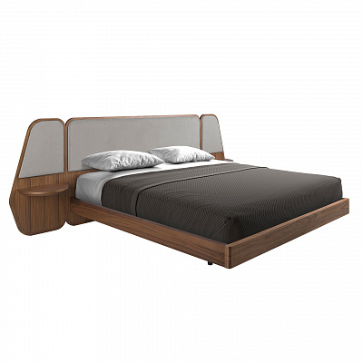 Кровать с мягким изголовьем Angel Cerda 7175 из ореха и серой ткани 180x200 см 253820