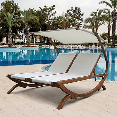 Шезлонг-лежак из сибирской лиственницы Afina Garden AFM-510C White Белый