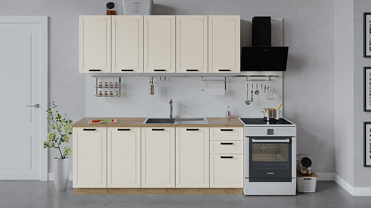 Кухонный гарнитур Лорас Трия 200 см Дуб Крафт золотой / Холст брюле