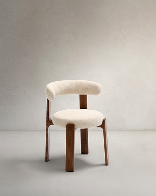 Стул La forma Granite 4 ножки бежевый шенилл и массив ясеня в ореховой отделке 207769